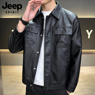 JEEP SPIRIT复古皮衣男士秋季美式骑行机车服痞帅皮夹克外套男款