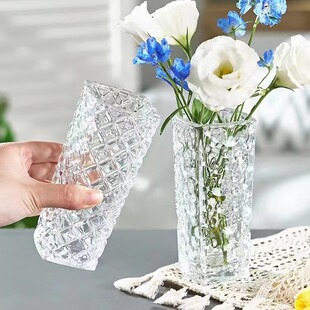 复古轻奢简约加厚四方形玻璃花瓶透明水养鲜花插花器水培家居装饰