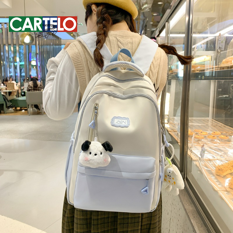 森系撞色书包女轻便中学生双肩包