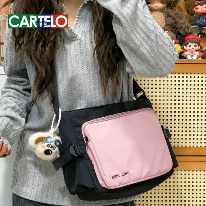 简约轻便高颜值拼色大容量工装斜挎背包单肩补课大容量邮差包女