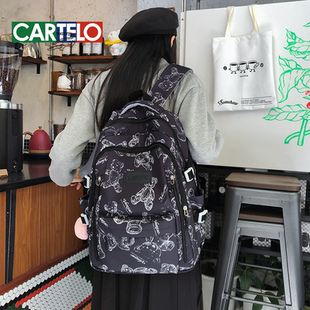 可爱带挂饰休闲双肩背包高中生书包女大学生高颜值大容量电脑包