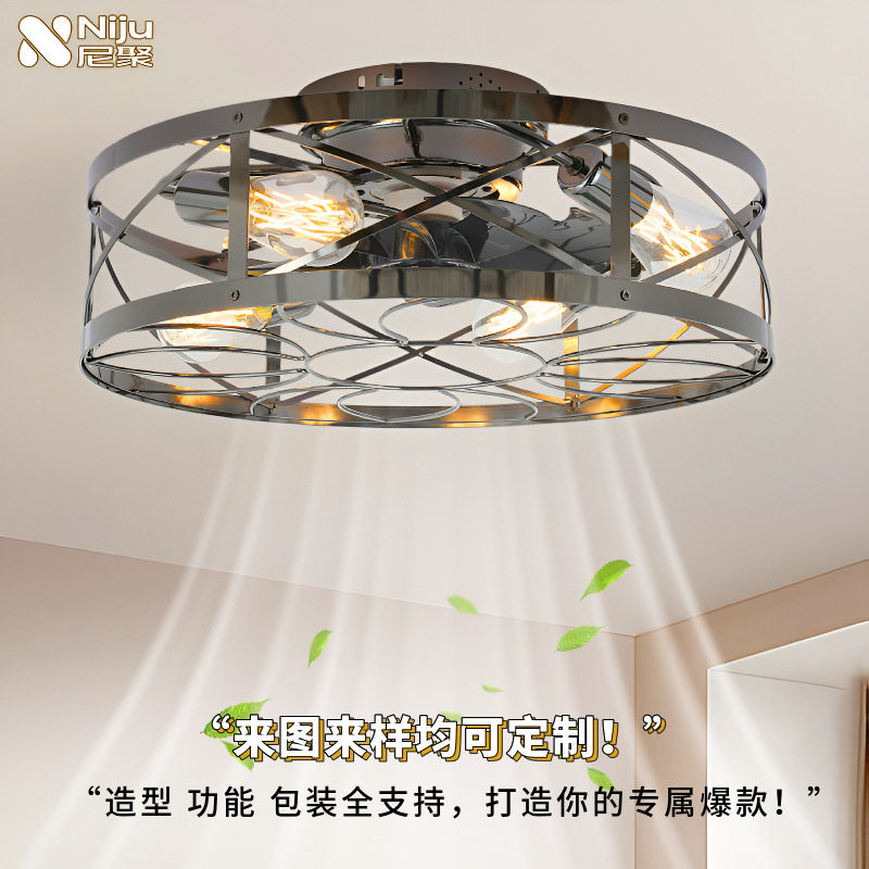 欧式复古风扇灯2025新款卧室灯风扇一体吊扇灯大厅吸顶灯带吊扇灯
