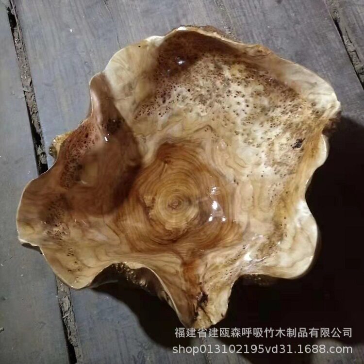 厂家供货木果盘果盆实木根雕果盘杉木瘤疤荷叶盆创意木质水果盆
