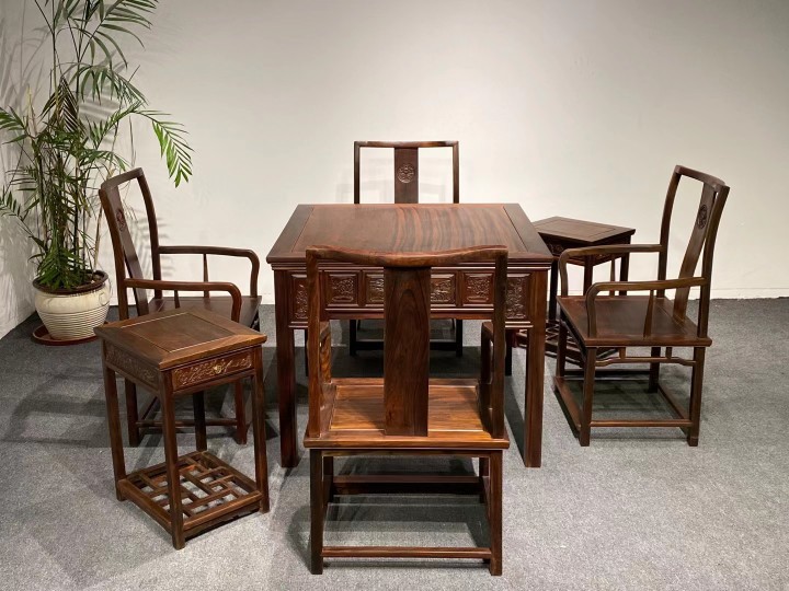 印尼黑酸枝阔叶黄檀雕花麻将桌打牌桌饭桌仿古典新中式红木家具