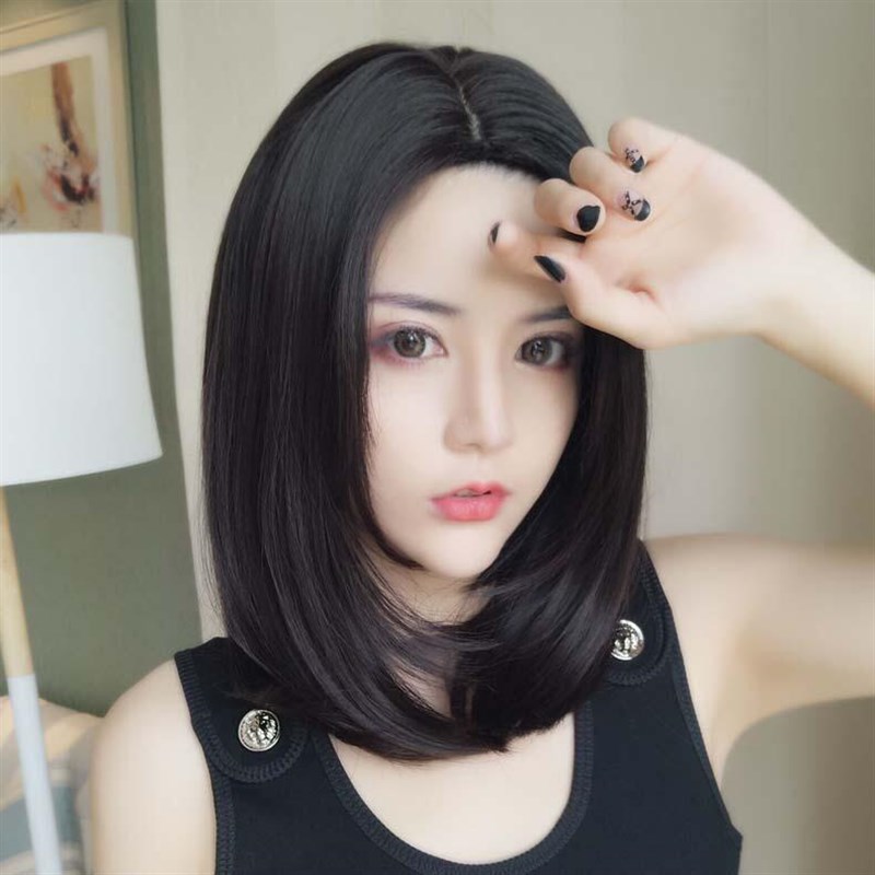 假发齐肩短发中分中长发圆脸长直发气质修脸假发套