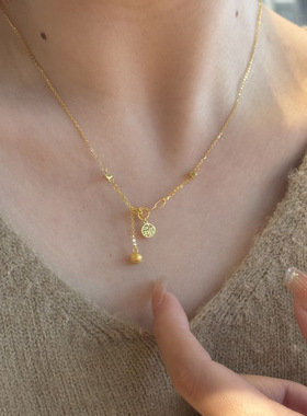 新中式轻奢气质金色福牌铃铛吊坠项链女个性时尚百搭高级感锁骨