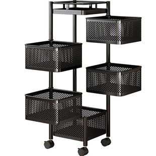 速发厨房旋转置物架落地家用客厅零食箱玩具果蔬菜篮多层小推车收