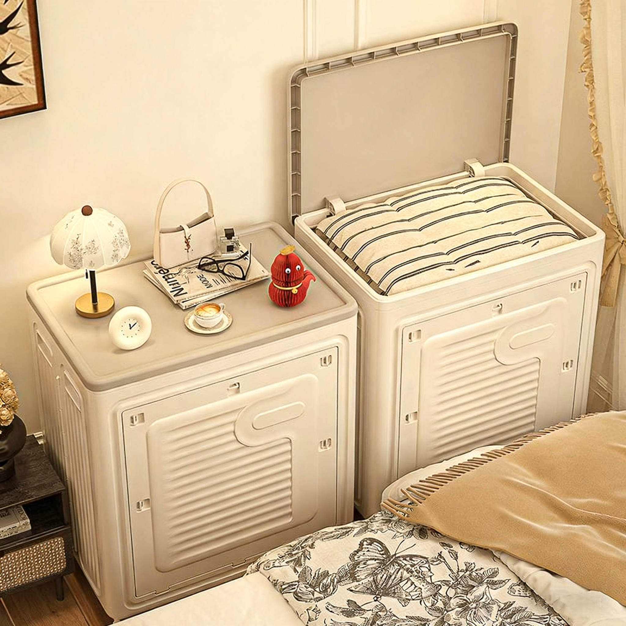 日本衣服收纳箱大容量超大家用翻盖玩具筐折叠储物柜被子整理箱子