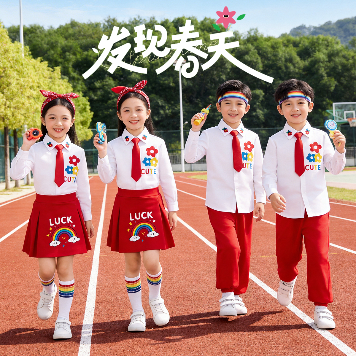 儿童啦啦队演出服小学生合唱服男女童啦啦队中国风运动会服装