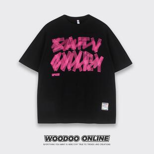 暮光之境 WOODOO 设计师品牌 校园多色字母印花情侣 男女短袖T恤