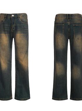 Cleanfit铁锈色微喇叭牛仔裤复古男美式休闲vibe风水洗做旧allfit