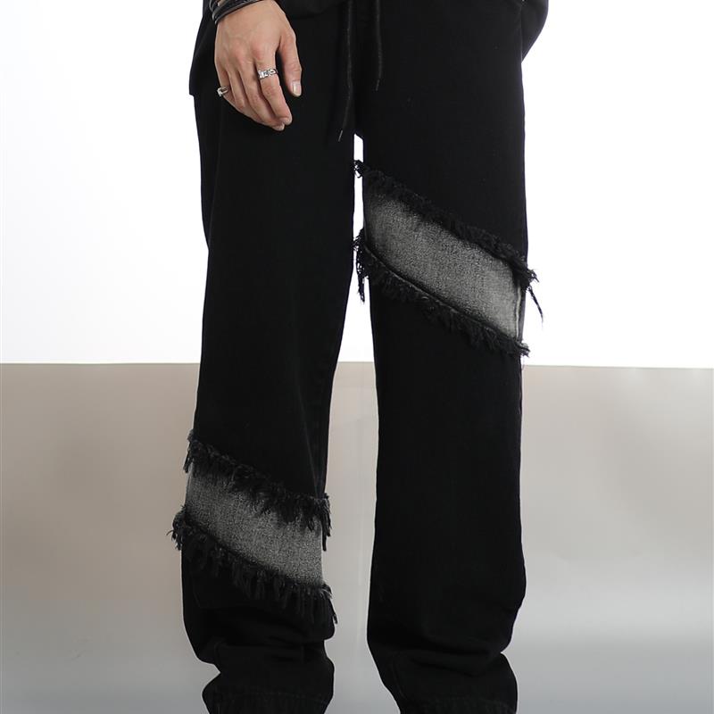 Another Sunrise国潮牌嘻哈风美式复古水洗高街宽松直筒牛仔裤