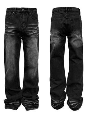 Down Minority cleanfit黑色波纹猫须牛仔长裤水洗微喇叭vibe裤子