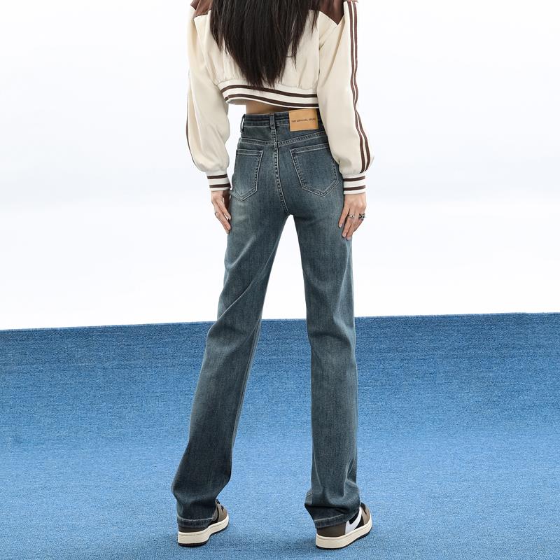 高腰窄版阔腿直筒牛仔裤女2025年新款春秋裤子小个子宽松显瘦百搭