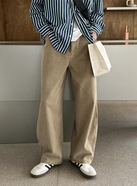 nick tian 简约时尚卡其色阔腿裤男通勤高腰青春直筒长裤休闲款