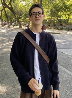 nick tian 春秋冬外套简约韩国毛衣开衫男拉链纯色保暖针织衫休闲