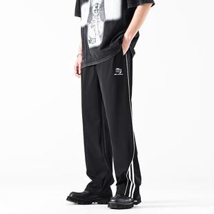 男百搭宽松阔腿垂感运动裤 众尼美式 复古高街侧边条纹休闲直筒长裤