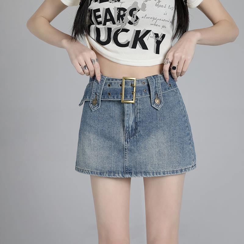 VWU牛仔短裙女夏季2024新款美式辣妹小个子显瘦a字防走光包臀裙子