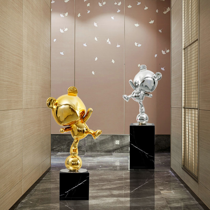 极速酒店大堂落地大雕塑卡通v条纹熊摆件样板间售楼处商场玻璃钢