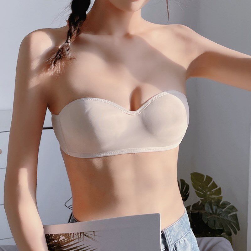 新品无肩带防滑内搭抹胸裹胸防走光打底美背内衣女带W胸垫小胸聚