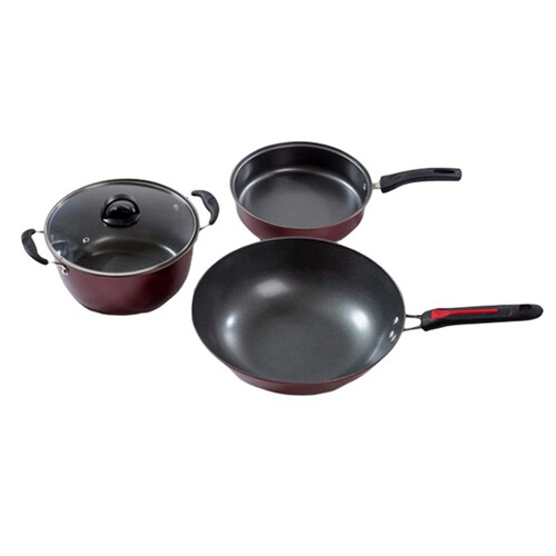 极速HOT-3PCS 3i0cm 24cm 24cm Non Stick Stir Fry Pan Set Cook