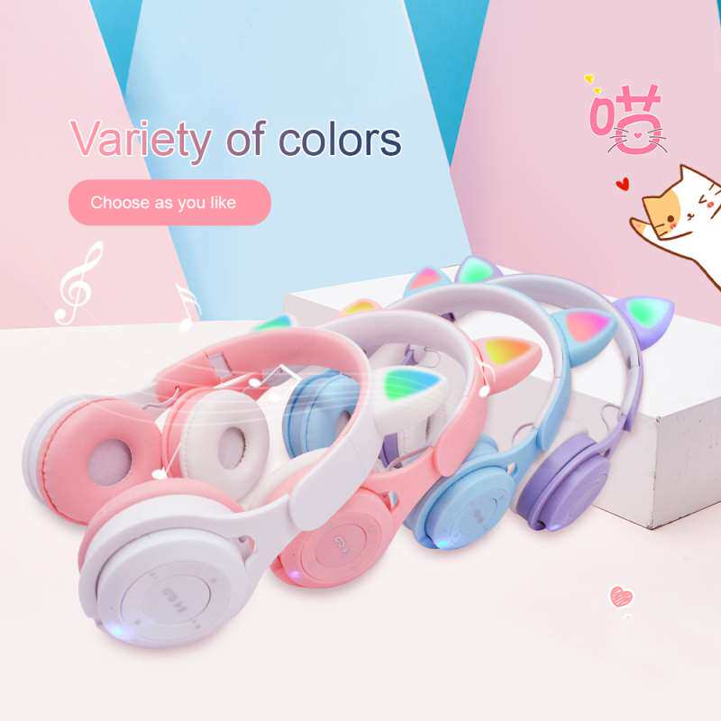 极速M6 Kid Wireless Headphone HelmetG Cute Cat Ear Bass Ster