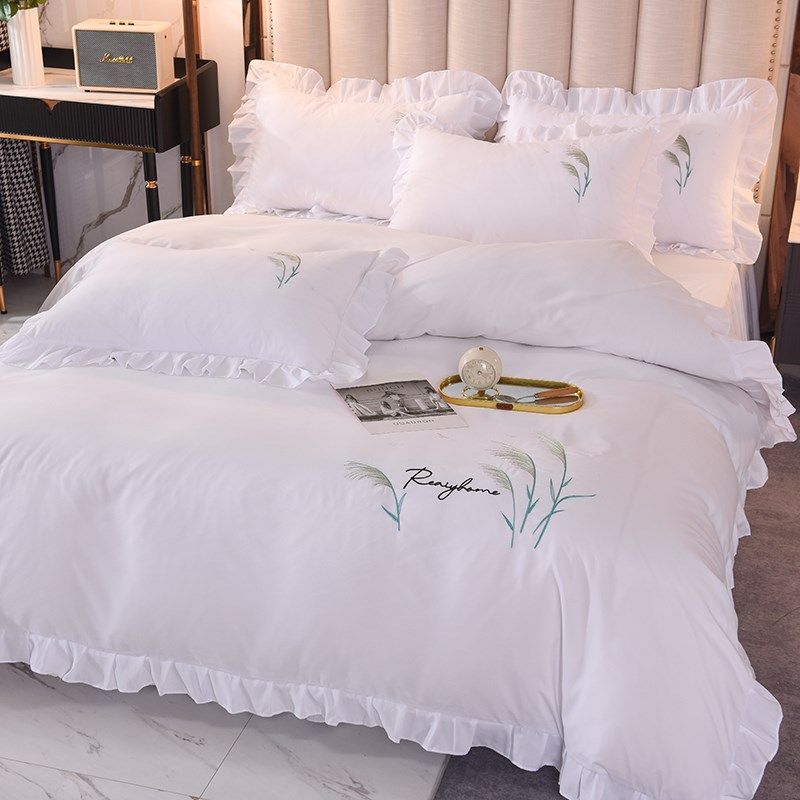 极速欧式b防滑床裙款四件套公主风纯棉被套全棉床床罩可裸睡床上,床上用品,学生床品套件,淘宝优惠券,粉丝福利购,淘宝优惠卷