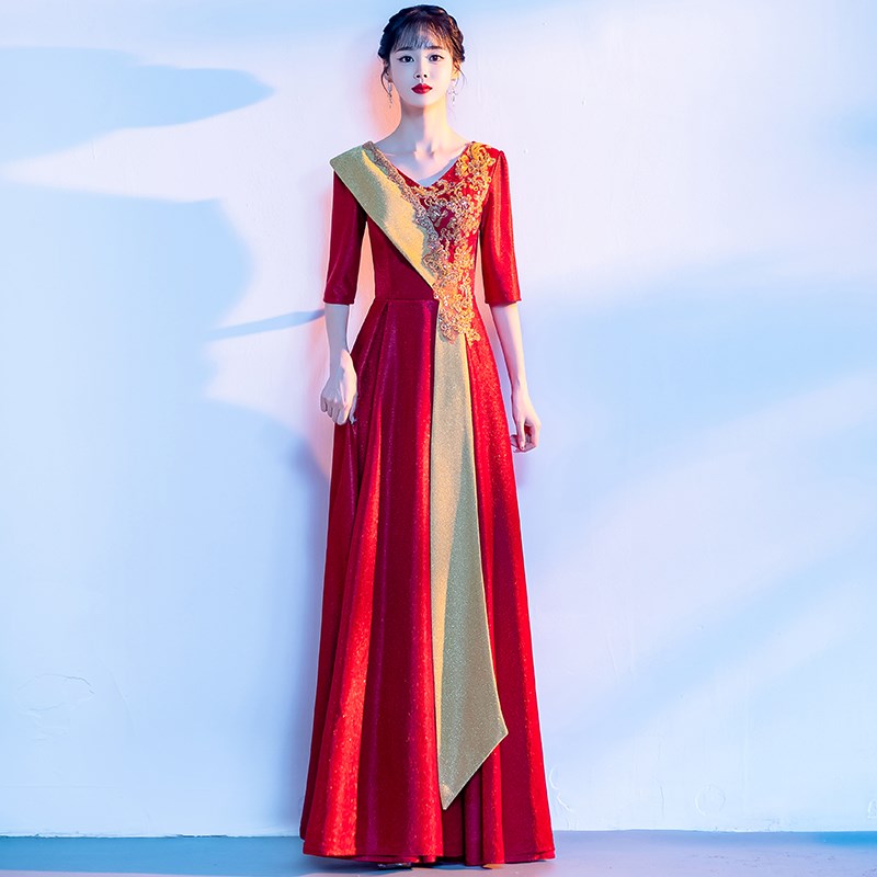 大合唱团演出服女长裙艺考比赛z服装气质主持人舞台唱红歌表演礼