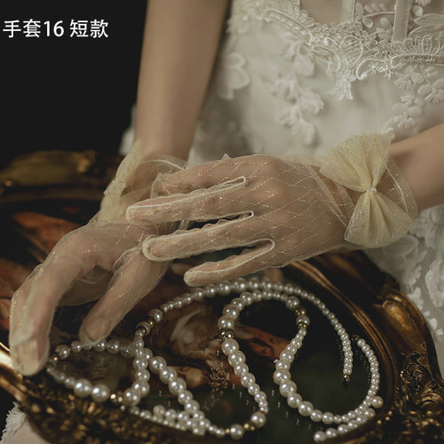 新品新娘手套黑白蕾丝红色结婚礼服E秀禾服白纱婚纱缎面优雅复古