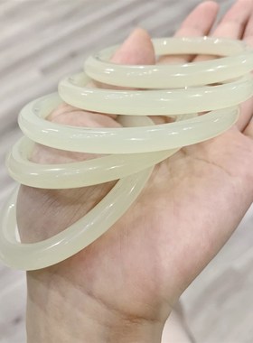 新品高冷青白色美人条手镯 女款叮当青白手镯O子 很美温润的奶绿