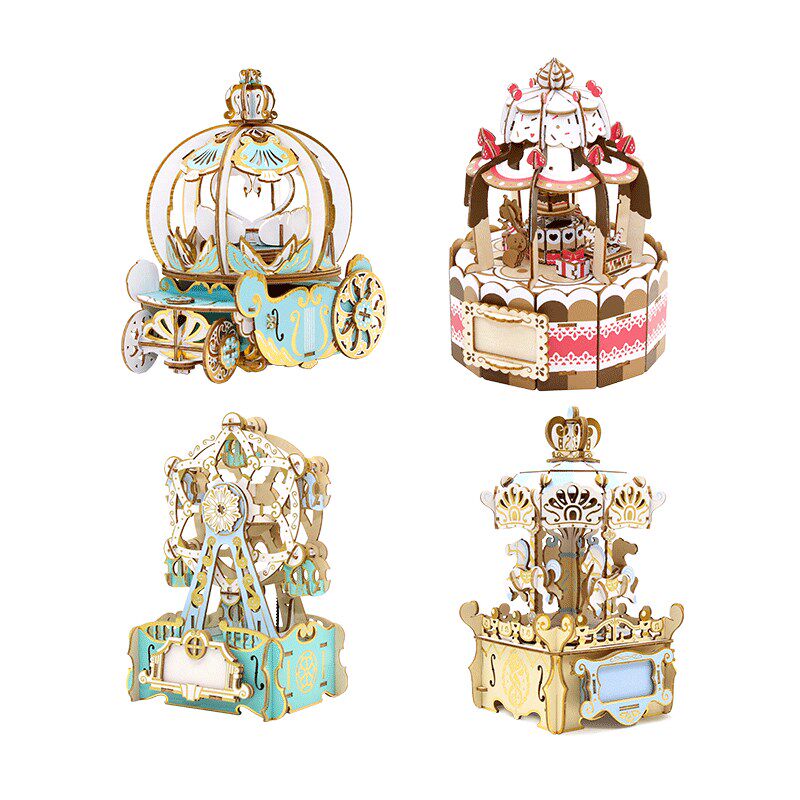 极速TeamGreken旋转木马拼图八音乐盒3d立体木质DIY元旦情人节减