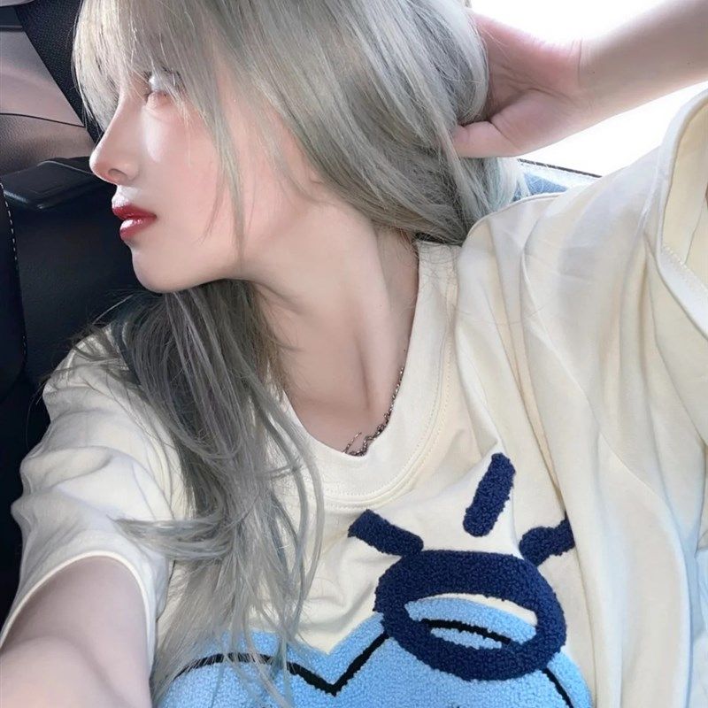 极速甘甘同款挑染长卷发雾霾蓝色假发lolita中长发烟W灰色韩发型