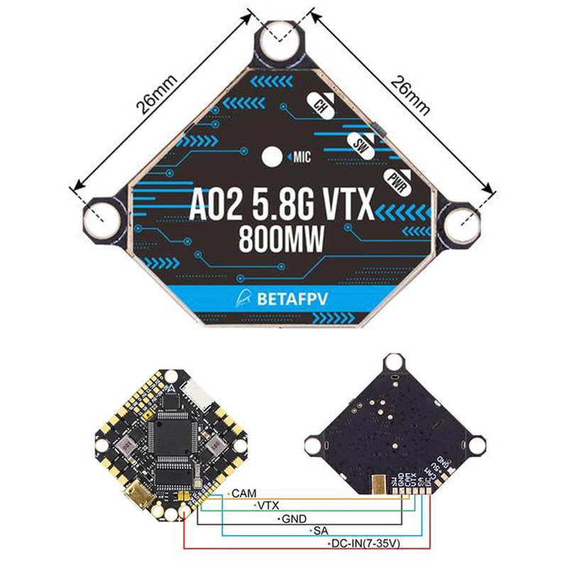 极速A02 25-800mW 5.85G VTX 适用于B TWIG ET5 X-Knight 4 HX115