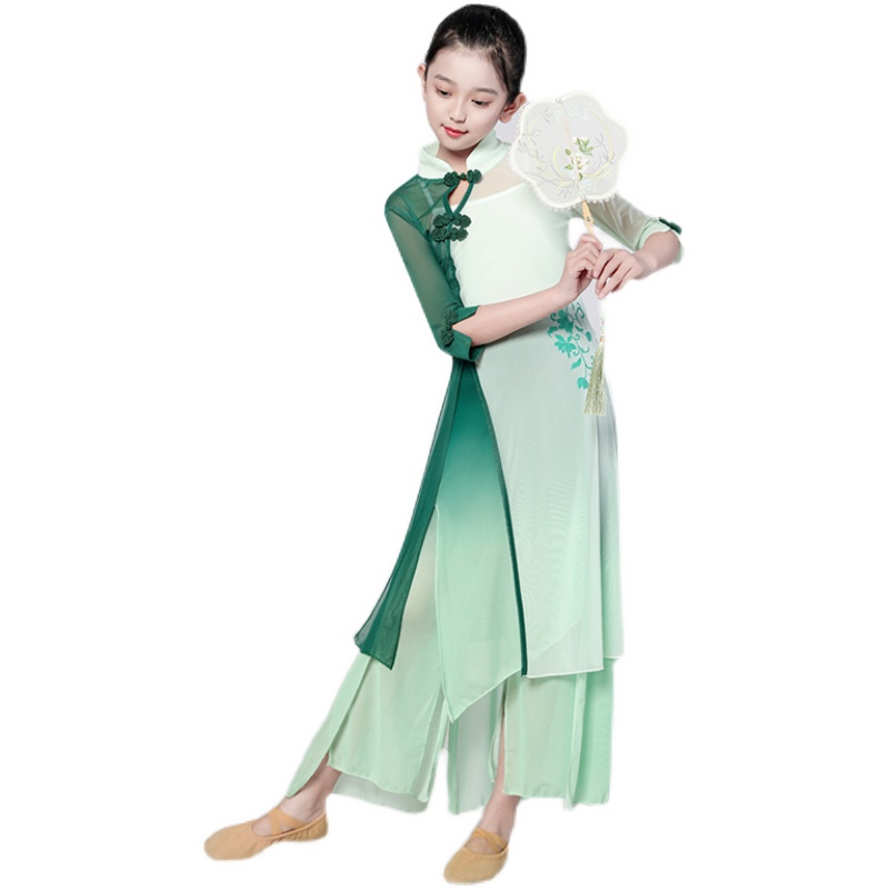 极速儿童古典舞蹈服飘逸纱衣女童表演练功K服民族旗袍服装扇子舞