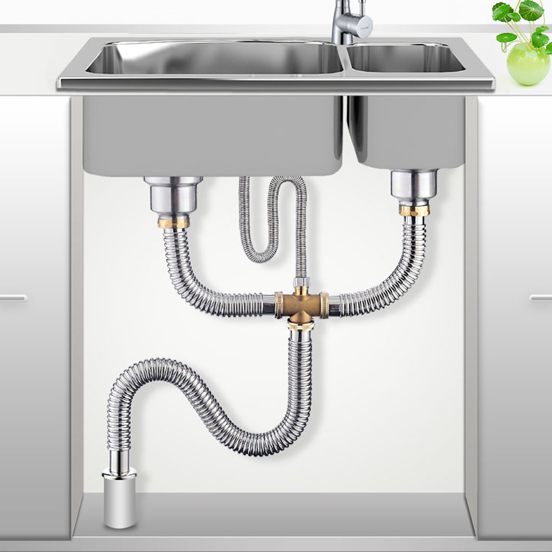 极速厨房洗菜盆304不锈钢波纹管洗碗池水槽下水管排水.管下水器配