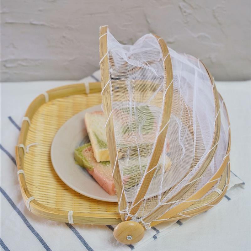 极速2023新款越南手工编织竹编面包篮馒头框N田园风防蚊虫纱网晾