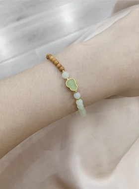 新品天然和田玉晴水搭配橄榄核单圈B女款手链 4-5mm精致小珠子女