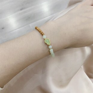 新品天然和田玉晴水搭配橄榄核单圈B女款手链 4-5mm精致小珠子女