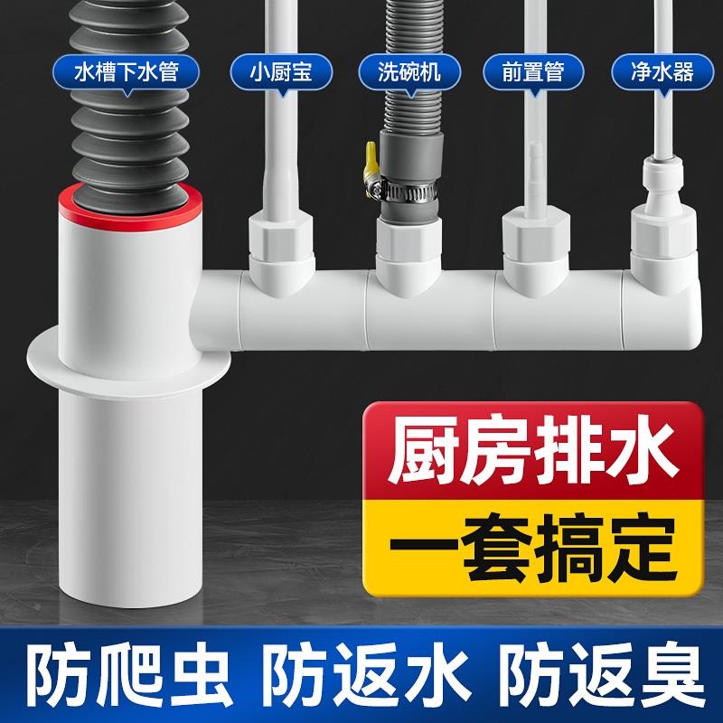 极速厨房下水管三l头通水槽下水道密封塞排水管道防返臭神器分水