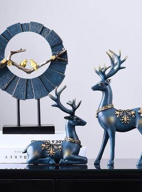 极速l美式d家居饰品件客厅柜电视柜办公室复摆古鹿饰装品欧式创酒