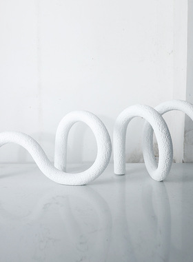 极速简约现代黑白蓝接q喷砂绳结摆件样板房售楼处书房客厅软装饰