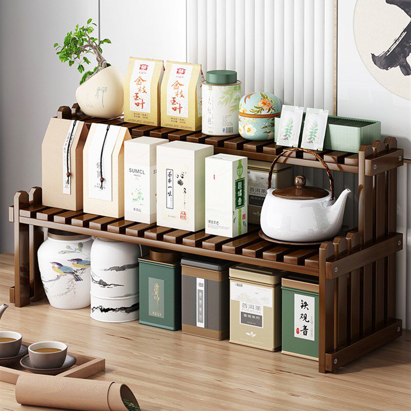 极速桌面博古架茶叶架实木新中式茶桌上置物架小R型茶台摆件茶具