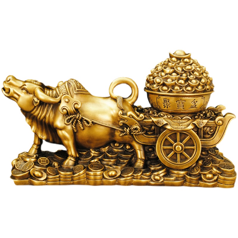 极速纯铜牛拉车摆件牛拉聚宝盆x金蟾金I牛送财生肖铜牛客厅乔迁礼