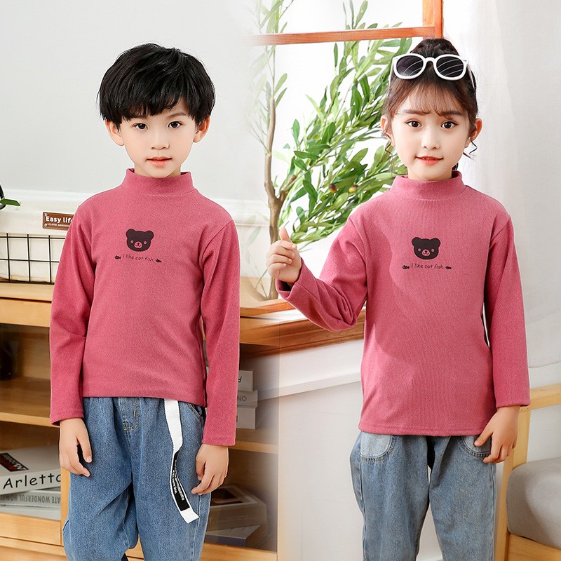 极速儿童内衣中领长袖德绒男童女童上衣中L童保暖打底衫宝宝半高