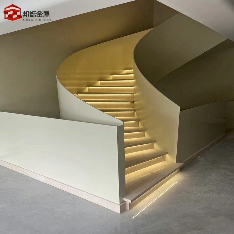 上海楼梯厂家别墅双梁侧挂钢板扶手不锈钢弧形旋转楼梯
