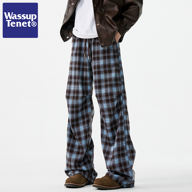 Wassup tenet格子休闲裤男款夏季新款直筒阔腿宽松情侣百搭长裤