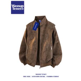 潮牌宽松休闲百搭夹克 解构PU皮衣立领外套男春季 Wassup tenet美式