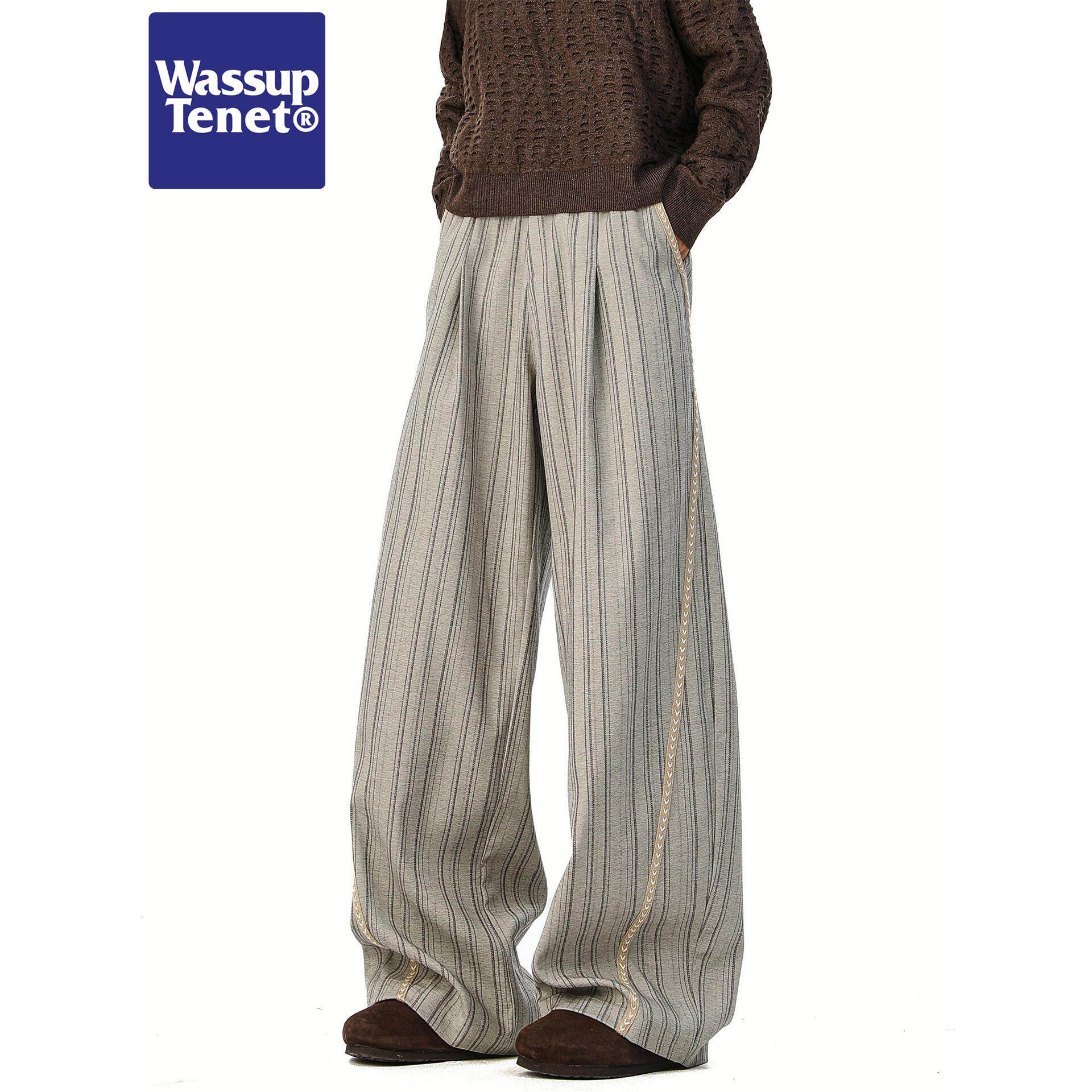 Wassup tenet宽松高级感条纹长裤男女春秋季慵懒风垂感拖地休闲裤