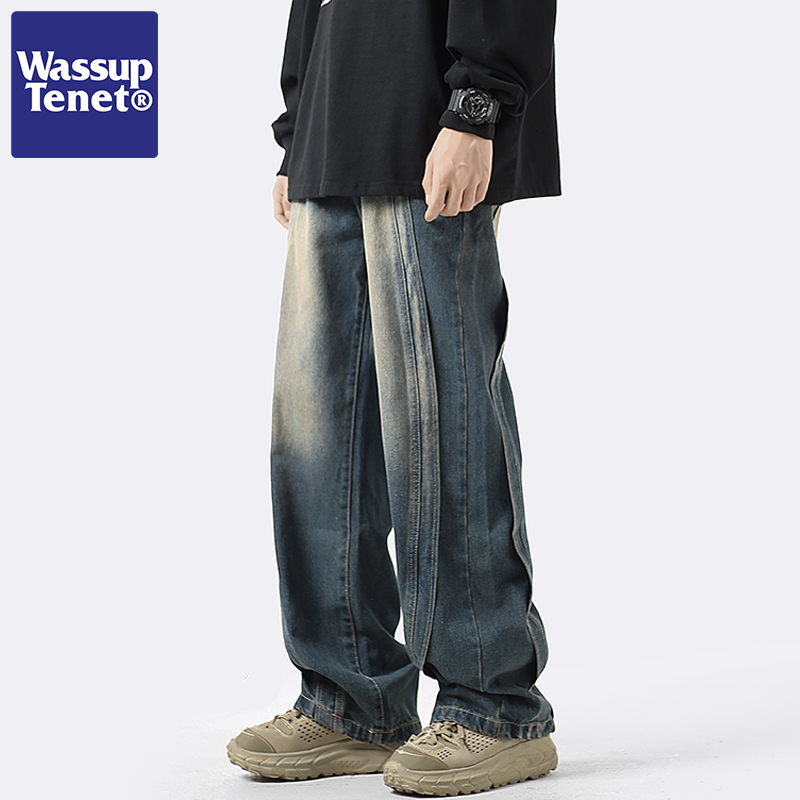 Wassup Tenet牛仔裤男春秋季新款高级感痞帅拼接宽松直筒休闲长裤
