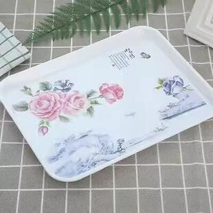 放水杯茶盘塑料收纳盘糕点盘 托盘长方形家用茶盘圆形密胺托盘欧式